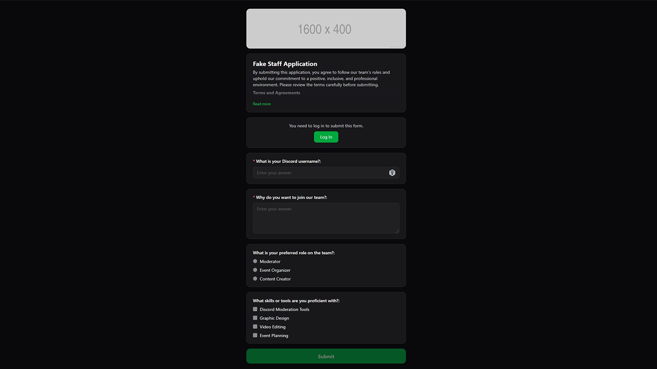 Applications Forms Discord Bot Dashboard Screenshot